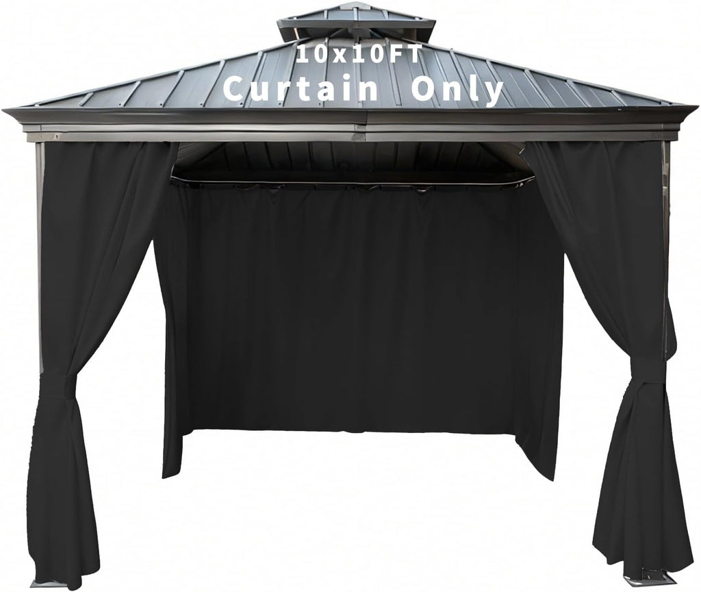 Gazebo Curtain Replacement Universal Privacy Curtain 10'X10'-4Panel-Black
