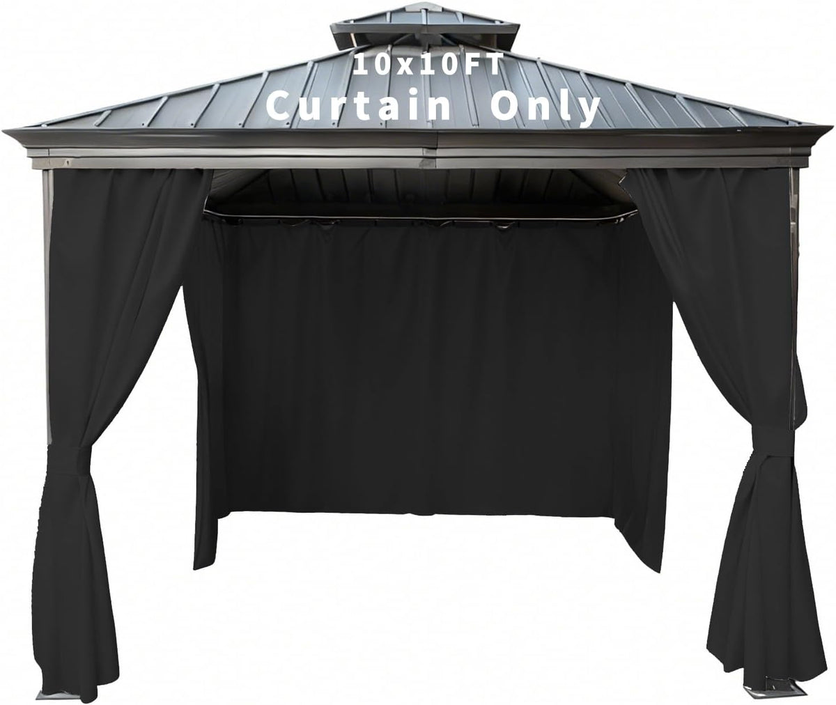 Gazebo Curtain Replacement Universal Privacy Curtain 10'X10'-4Panel-Black