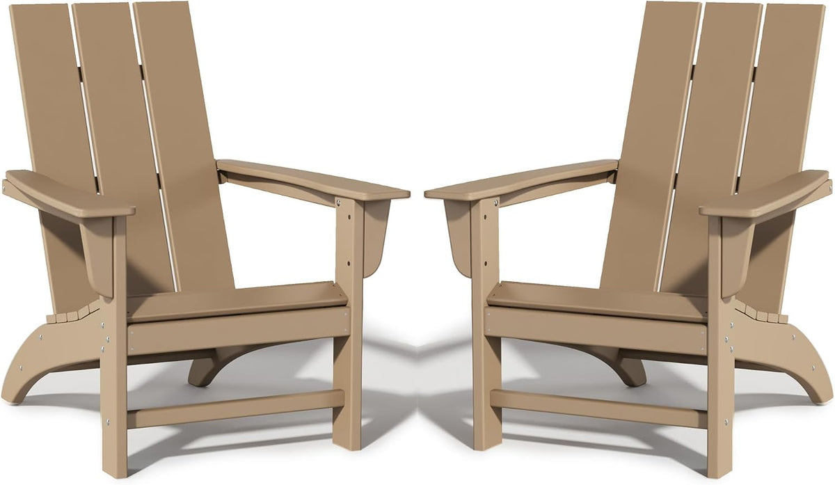 Poly Lumber Adirondack Chairs Set of 2, All-Weather Resistant Outdoor Patio Chairs, Look Like Wood, Pre-Assembled Outdoor Fire Pit Chair for Pool, Deck, Backyard, Garden, Weather Wood