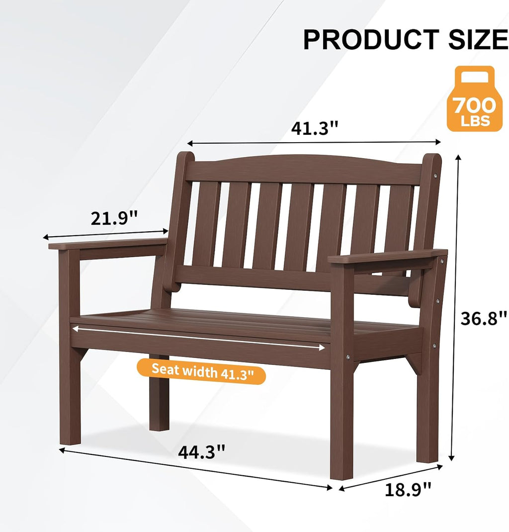 Psilvam 2-Person Poly Lumber Outdoor Garden Bench 700 Lbs Capacity, Brown