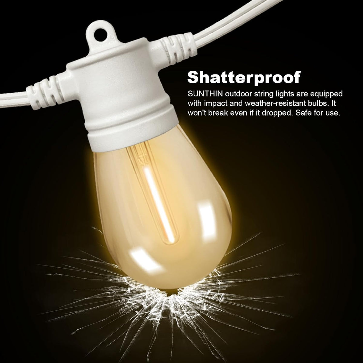 SUNTHIN 96FT White Outdoor String Lights with 32 LED Bulbs