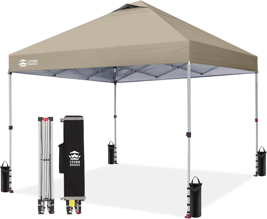 CROWN SHADES 10x10 Pop Up Canopy Tent with One Push Setup, Beige