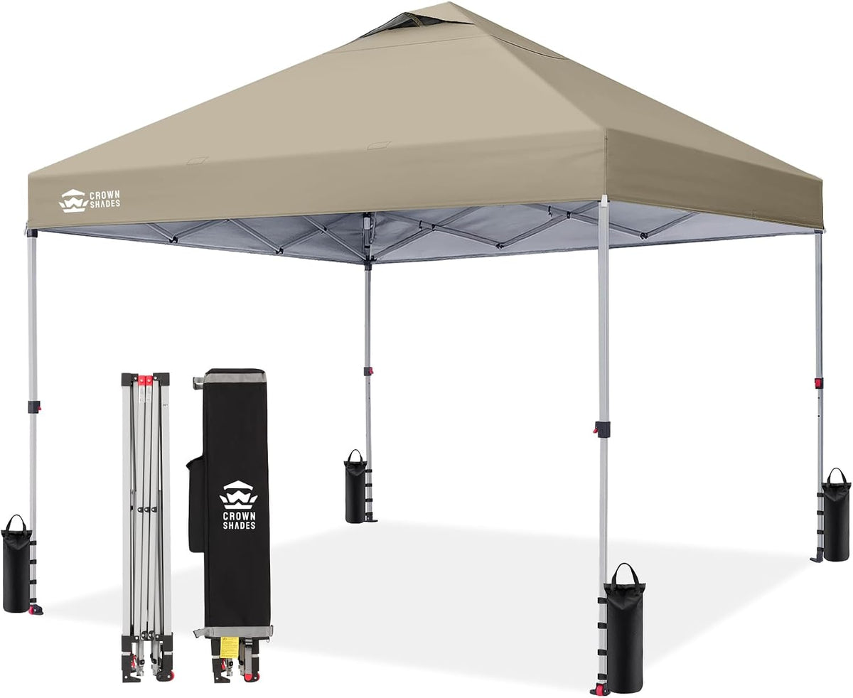 CROWN SHADES 10x10 Pop Up Canopy Tent with One Push Setup, Beige