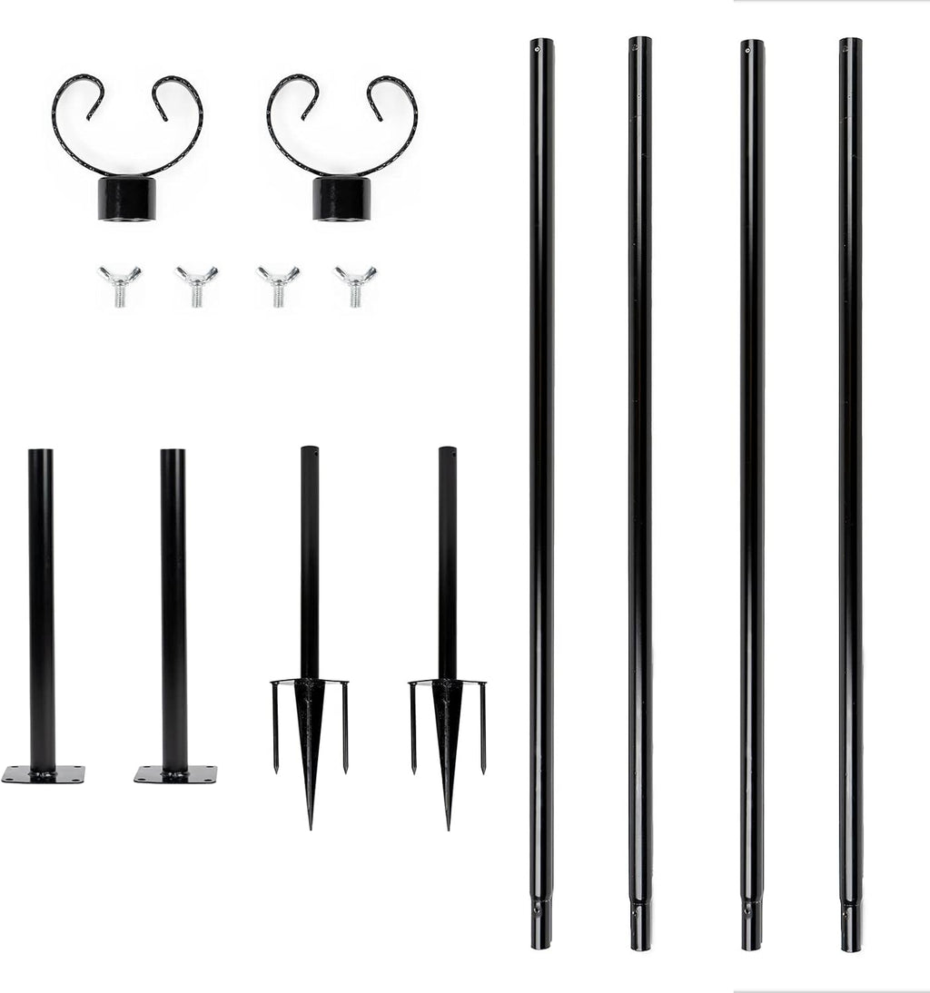 String Light Poles - 9ft Outdoor Metal Poles with Hooks for Hanging String Lights, Suitable for Garden, Backyard, Patio, Wedding and Party, Black (2 Pack)
