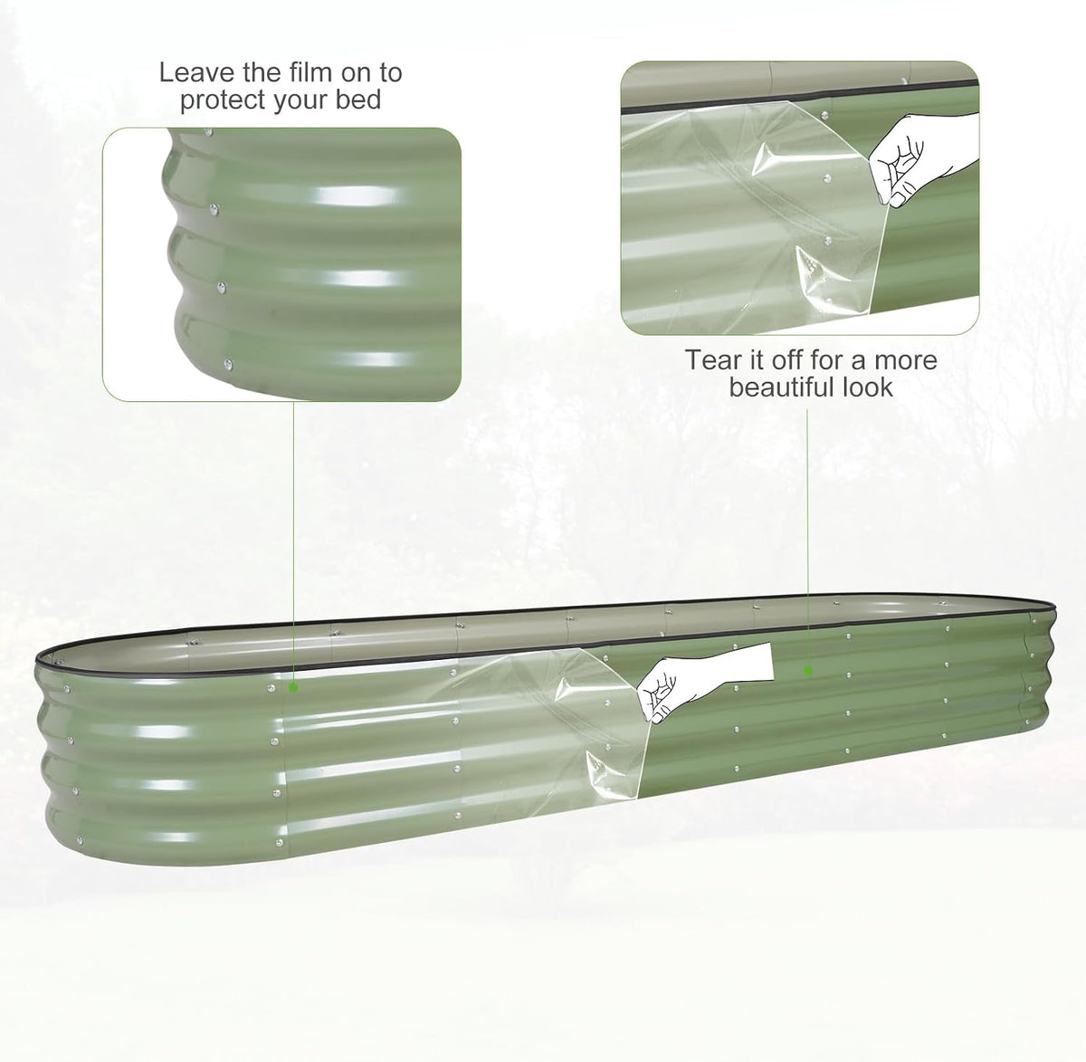 Galvanized Raised Garden Bed Outdoor- 8x2x1FT Planter Box, Green