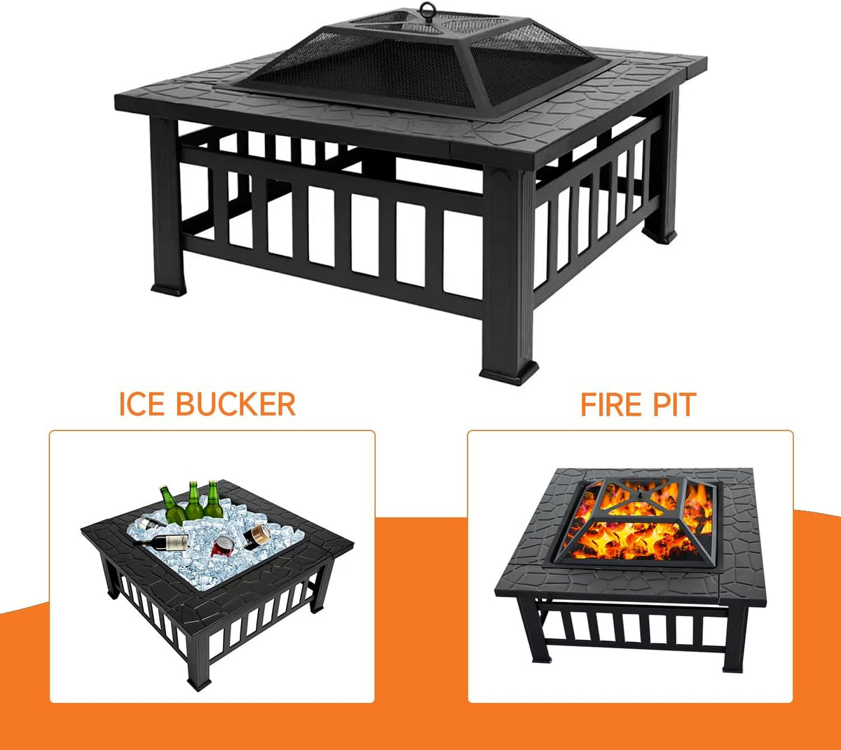 32-Inch Square Fire Pit, Wood Burning Fireplace/Firepit for Outside