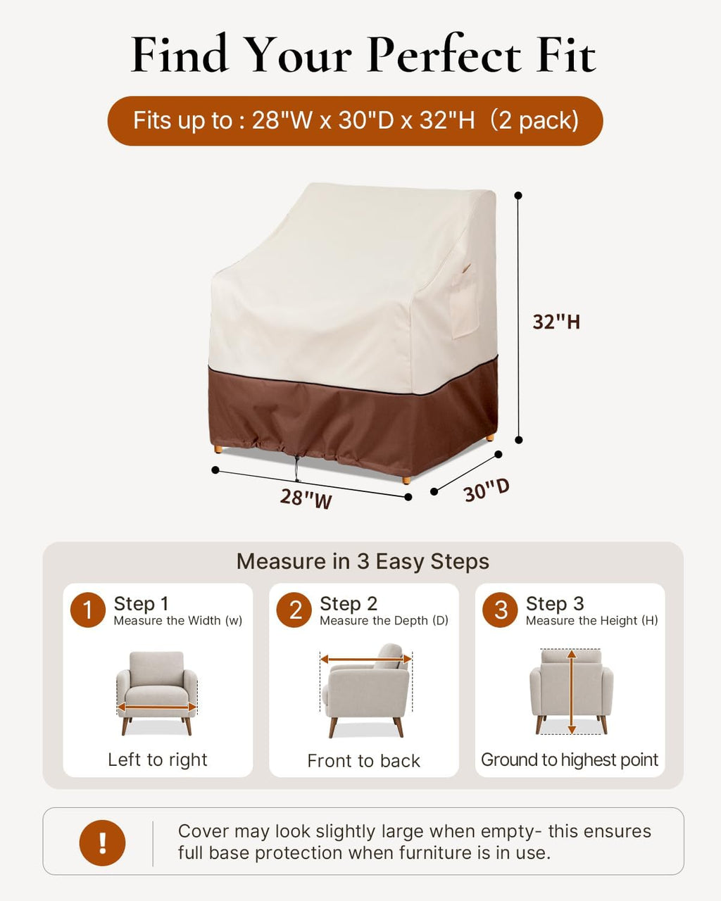 waterproof patio furniture chair covers 2pack, 28"w x, close-up detail