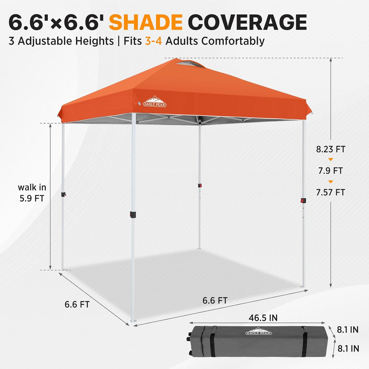 EAGLE PEAK 6.6x6.6 Pop Up Canopy Tent Easy Up Canopy Outdoor, Orange