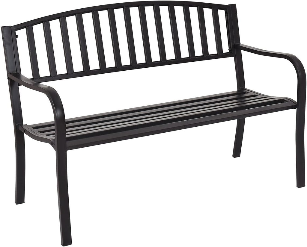 Giantex Outdoor Bench, 50” Patio Garden Bench with Steel Frame, Slat Design, 500 Lbs Weight Capacity, Patio Seating Bench for Porch, Backyard, Poolside, Outside Decor Furniture, Park Loveseat, Black