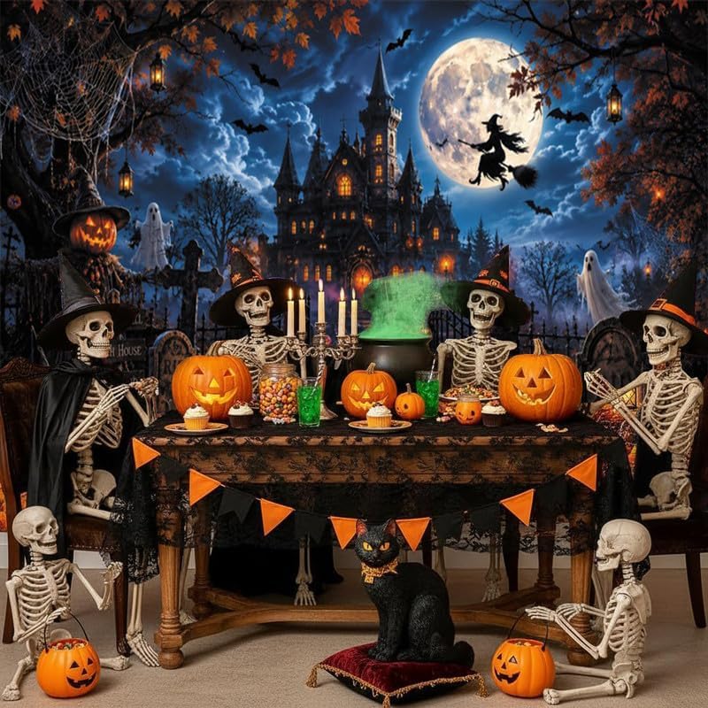 Halloween Backdrop 10x8ft Spooky Castle Full Moon Photography Background