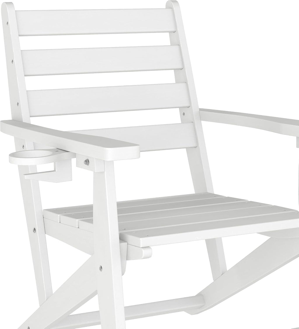 Flash Furniture HDPE Adirondack Dining Chair with Cup Holder, White
