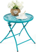 TeoKJ Folding Outdoor Side Table, No Assembly Patio Table with Cutouts