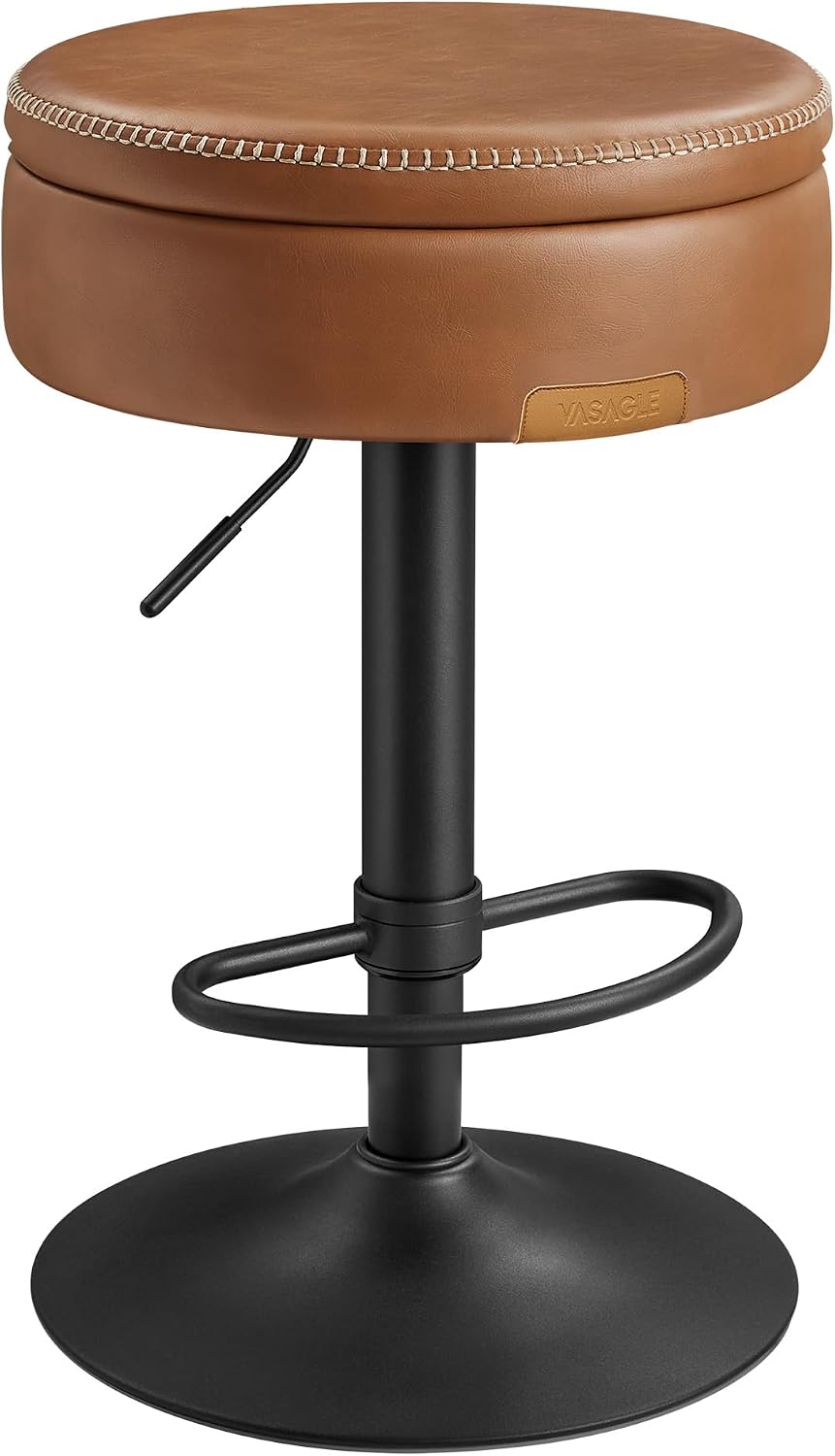 VASAGLE 360° Swivel Bar Stool, Height Adjustable, with Storage