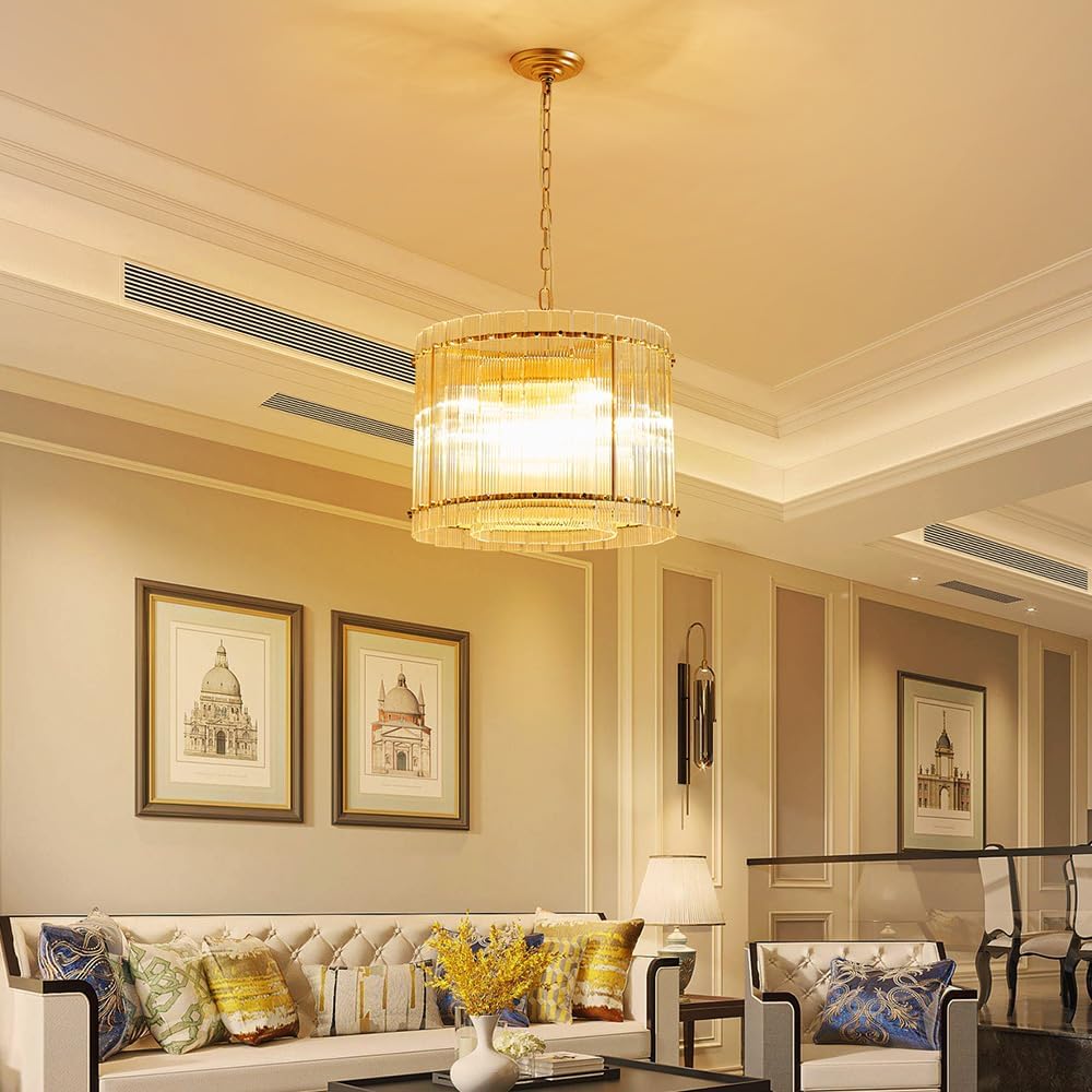 Saint Mossi 22045 Pendant Chandeliers, Mid-Modern Modern Design, Perfect for Living Space, 8 x E12 Sockets, D19'' x H14'', Adjustable Max Height 78", Glass Shade & Gold Finish Metal Frame