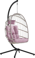 SWITTE Egg Chair Outdoor with Stand, Indoor Wicker Hanging Egg Swing, Pink