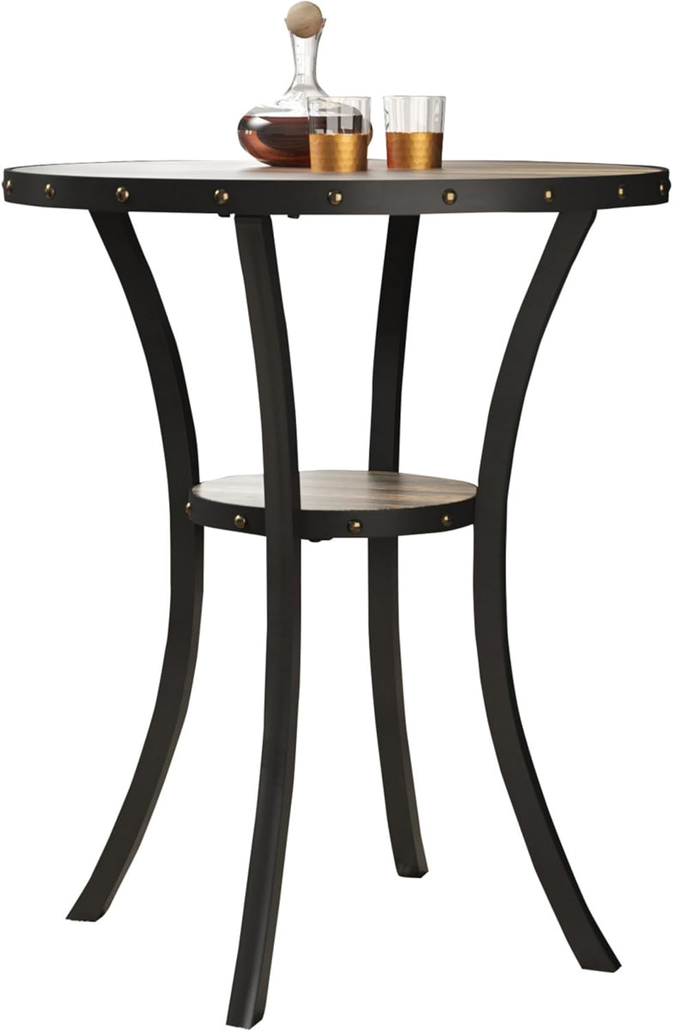 Roundhill Furniture Biony 36" Round Bar Table Nail Head Trim