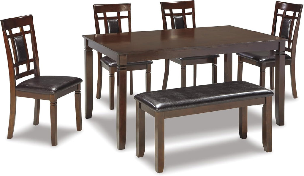 Signature Design by Ashley 6-Piece Dining Table Set with Bench, Dark Brown