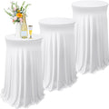 Tegeme 3 Packs Spandex Cocktail Table Cover Fitted with Skirt, White