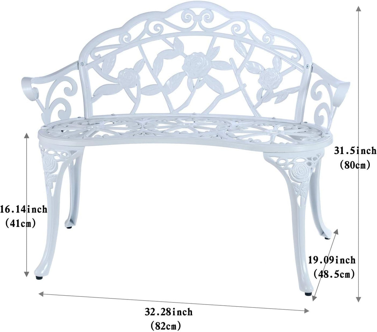 Patio Balcony Bench Double Seat, Anti-Rust Cast Aluminum Patio Garden Bench for Park Yard Outdoor Furniture White.1