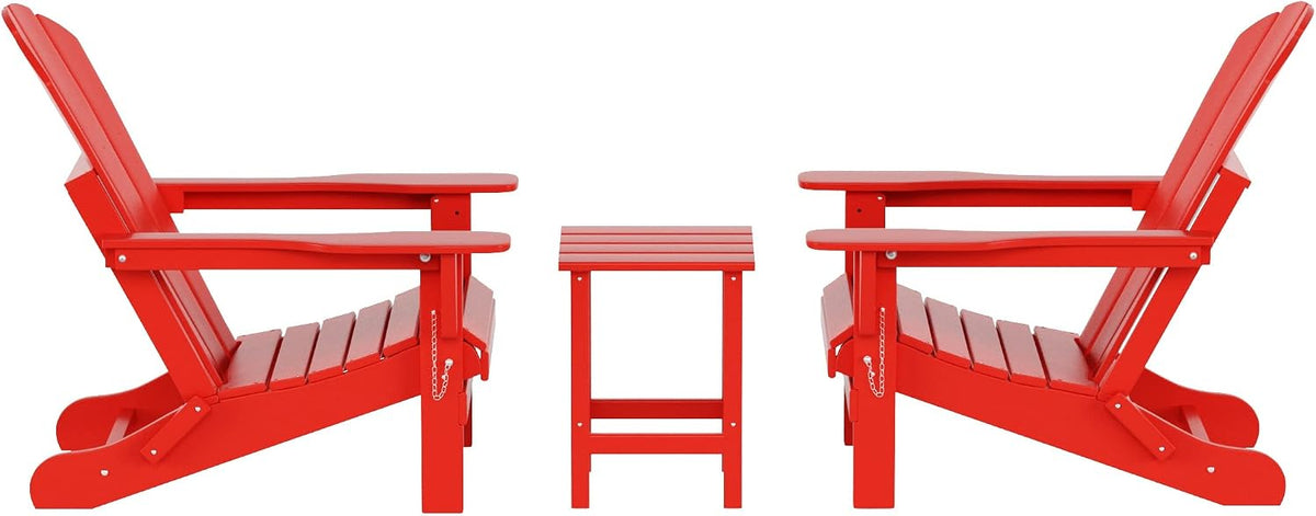 HDPE Laguna 3PC Outdoor Poly Adirondack Chair Set with Side Table, Red