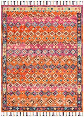 SAFAVIEH Aspen Collection Area Rug - 10' x 14', Orange & Fuchsia, Handmade Boho Braided Tassel Wool, Ideal for High Traffic Areas in Living Room, Bedroom (APN138A)