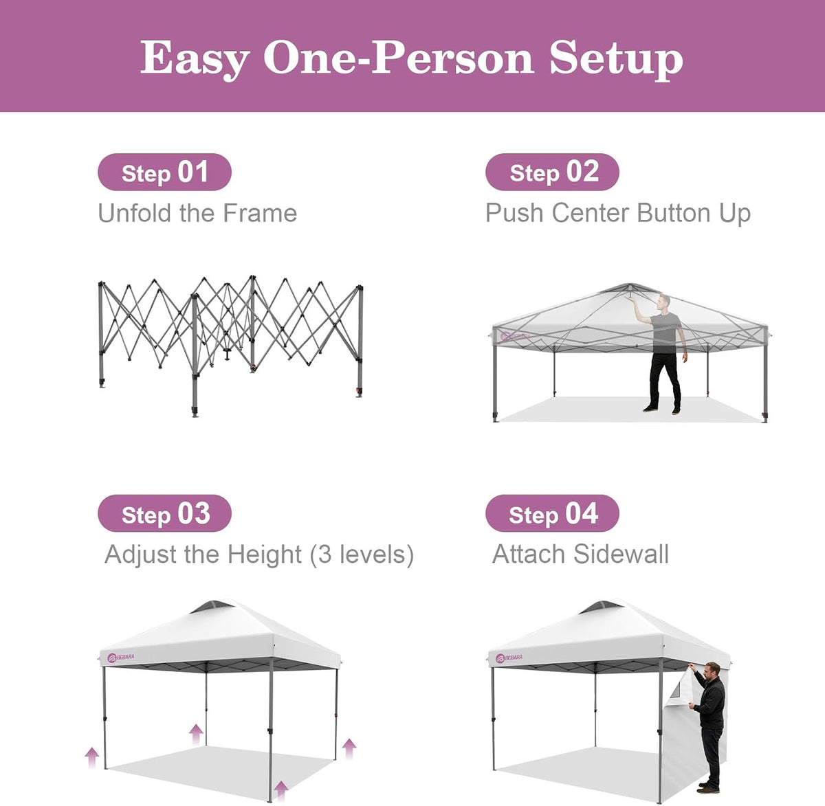 10x10 Pop Up Canopy with Sidewall, One Push Easy Setup, White