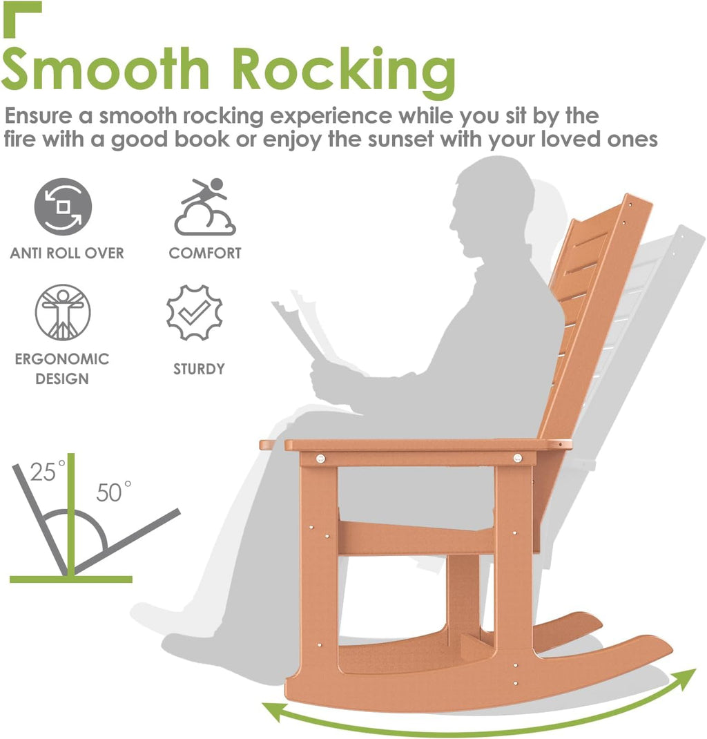 GREENVINES Oversized Outdoor Rocking Chairs Set of 2, HDPE Rocker, Teak