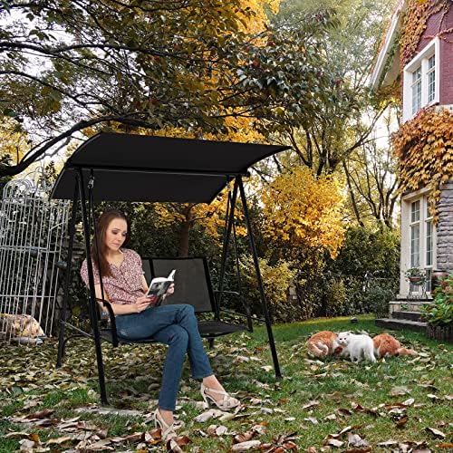 Tangkula 2 Person Porch Swing with Adjustable Canopy, Black