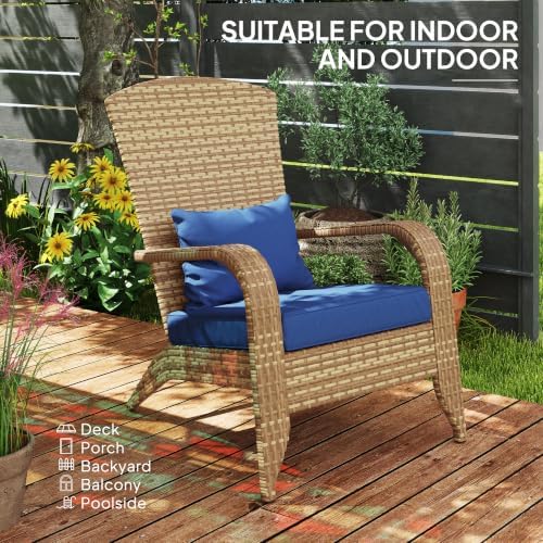 Outsunny Patio Wicker Adirondack Chair Outdoor Dark Blue