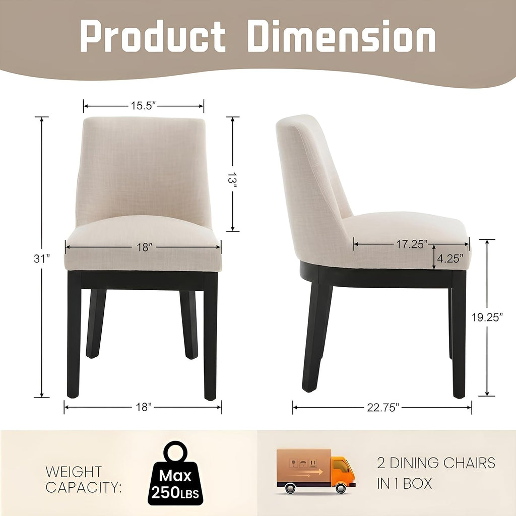 HNY Beige Linen Dining Chairs Set of 6, Soft Upholstered Dining Room Chairs