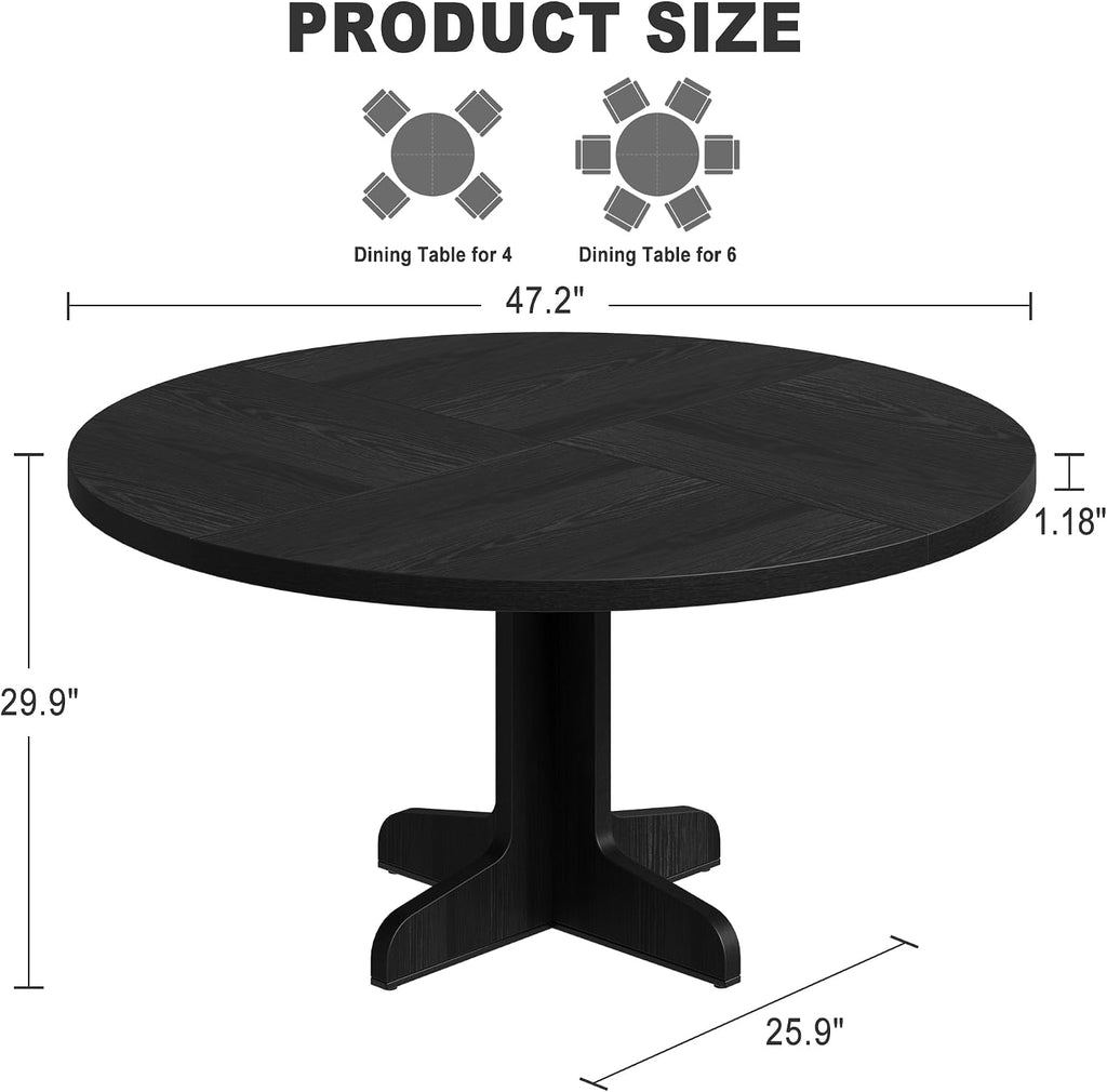 IDEALHOUSE 47" Round Dining Table for 4, Farmhouse Kitchen Table, Black