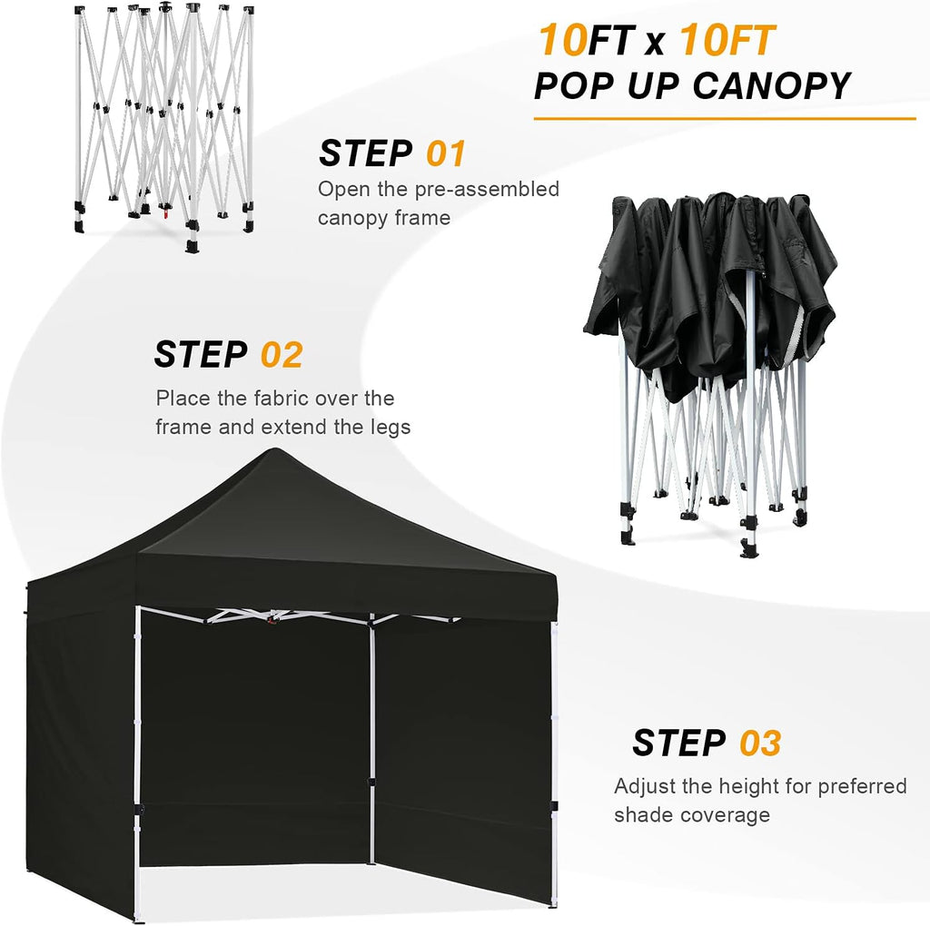 hlong 10x10 heavy duty pop-up canopy with 4, side view