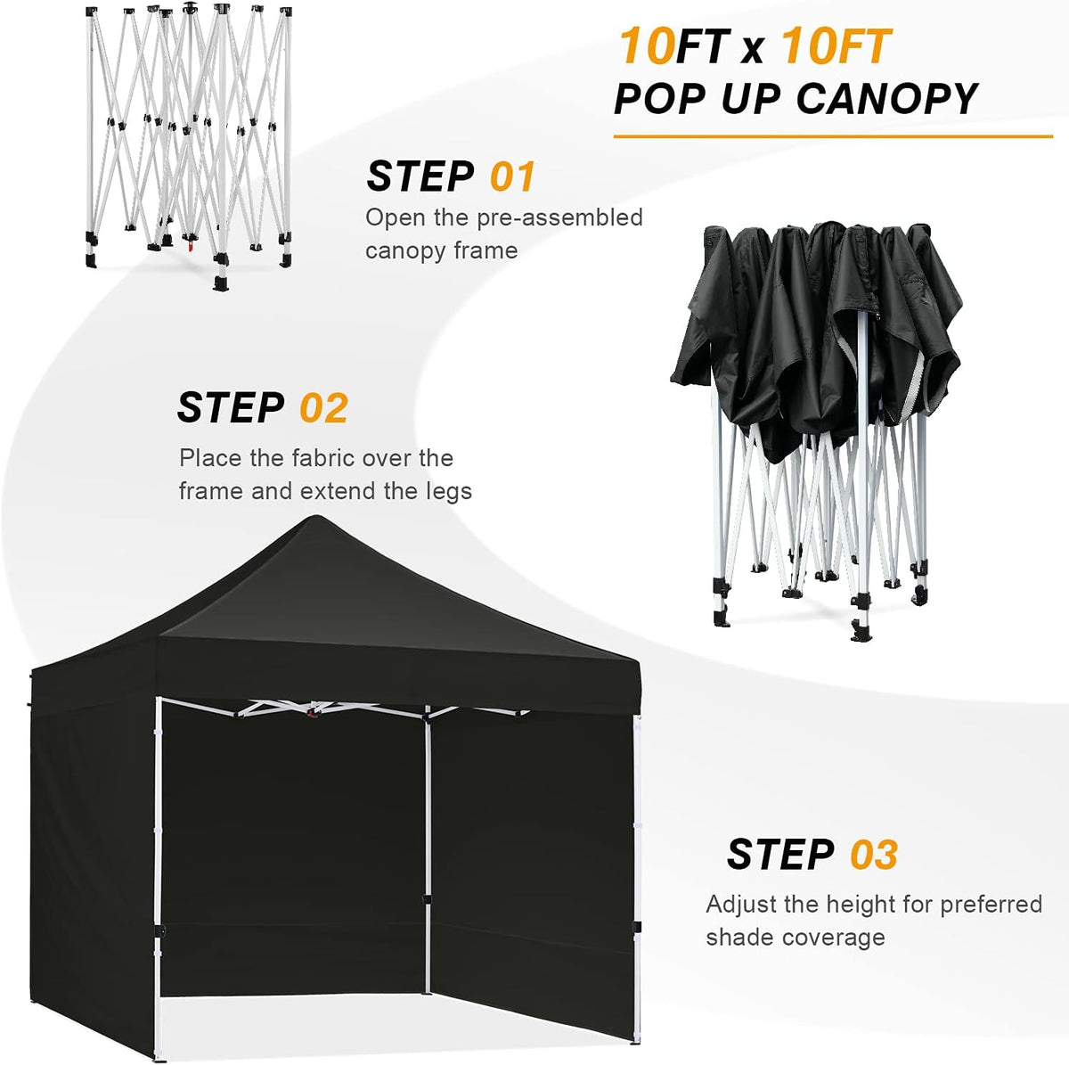 hlong 10x10 heavy duty pop-up canopy with 4, side view