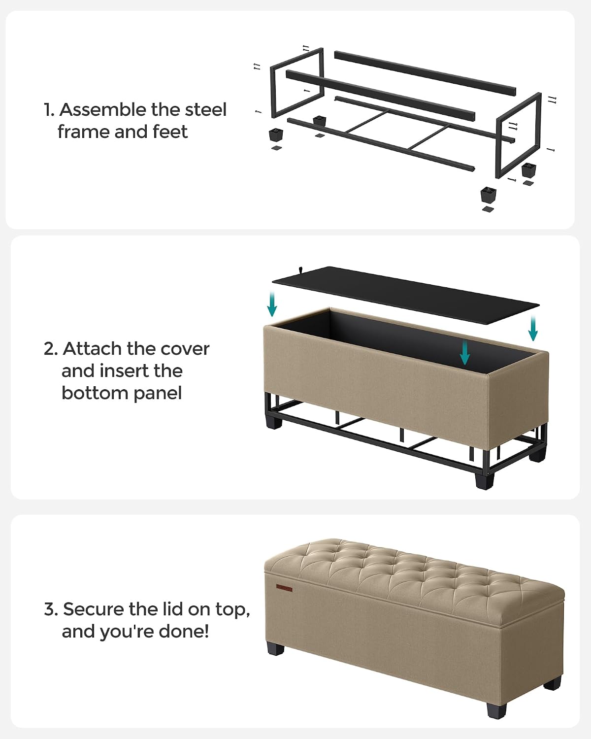 SONGMICS Storage Ottoman Bench, Foot Rest with Legs, Load up to 661.4 lb