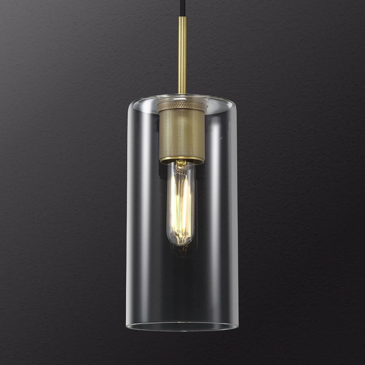 Modern Brass Pendant Lights Kitchen Island Glass Pendant Light Fixtures, 9.5'' Farmhouse Clear Glass Cylinder Pendant Light, Gold Kitchen Pendant Lighting over Island Sink, E26 Bulb Included