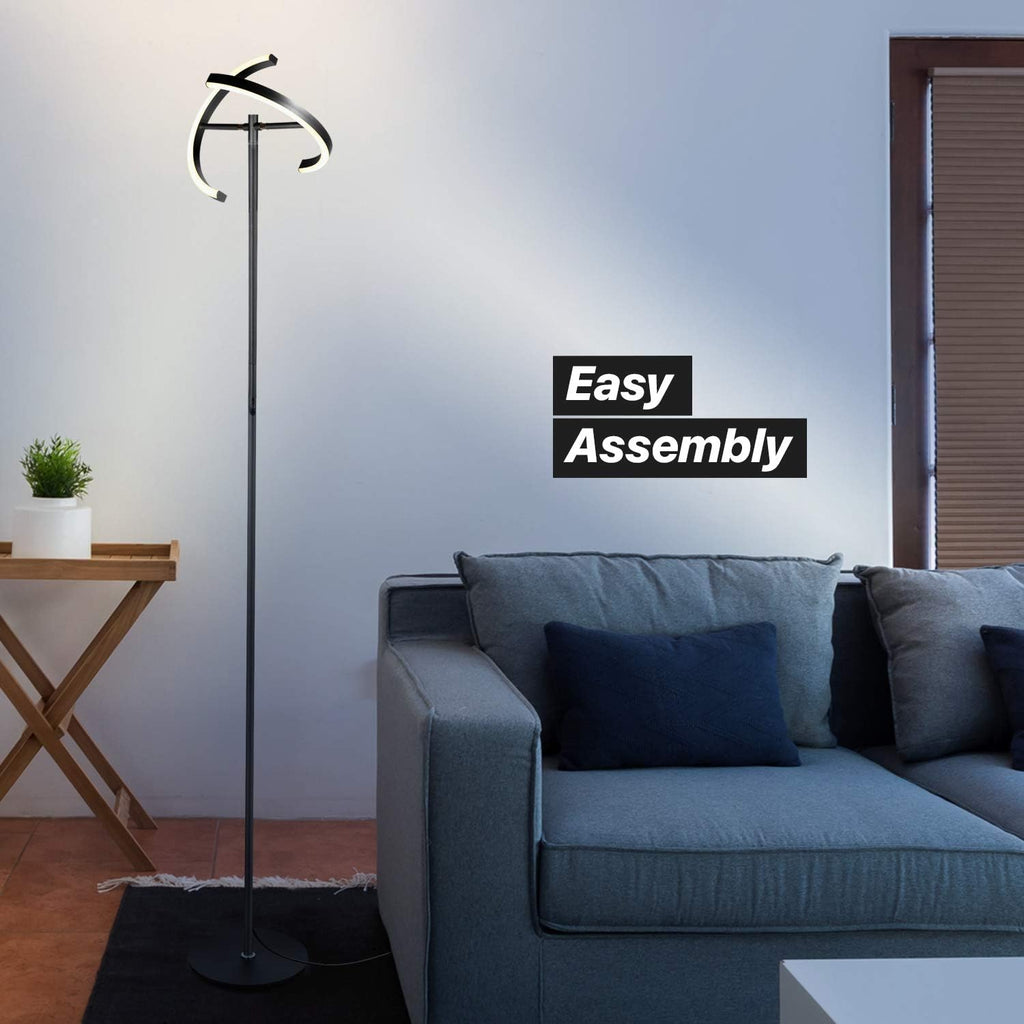 Brightech Halo Split Modern Bright LED Torchiere Floor Lamp for Offices - Dimmable, Tall Standing Lamp for Living Room or Bedroom - Adjustable Light w/Rotating Angles - Jet Black