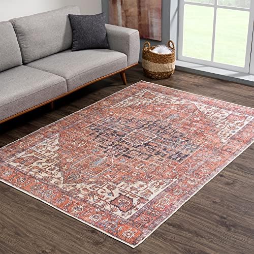 Bloom Rugs Washable Non-Slip 10x14 Rug - Red/Orange/Beige Traditional Oriental Area Rug for Living Room, Bedroom, Dining Room, and Kitchen - Exact Size: 10' x 14'