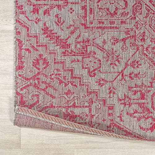 JONATHAN Y Boho Medallion Indoor Outdoor Area Rug 4X6 Light Gray/Fuchsia, Estrella Textured Weave for Backyard, Patio, Porch, Easy-Cleaning, High Traffic, Pet-Friendly, Non-Shedding (SMB105F-4)