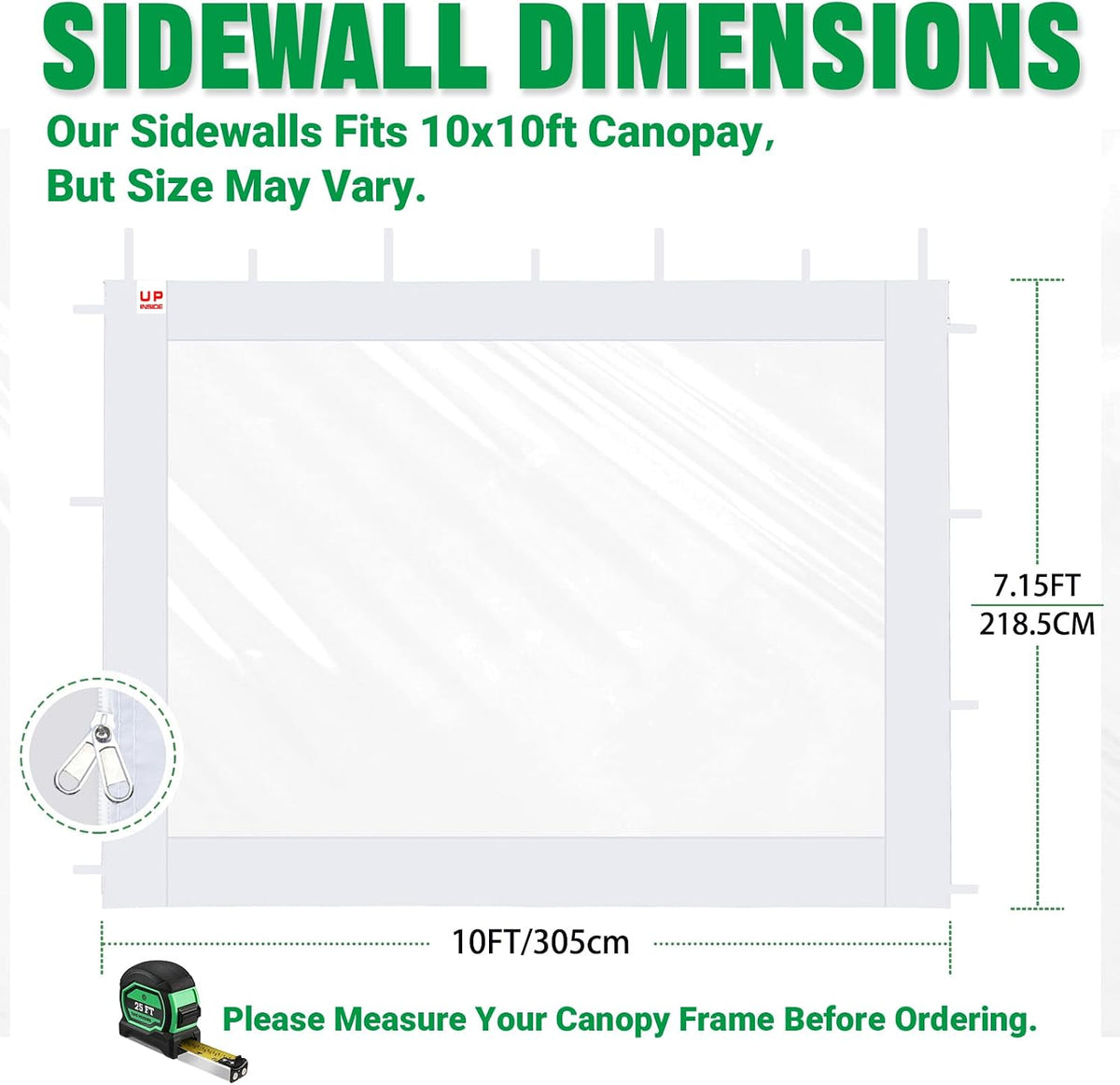 ACEPIC 10x10ft Clear Sidewalls for Canopy,Black(3PCS, No Frame or Top)