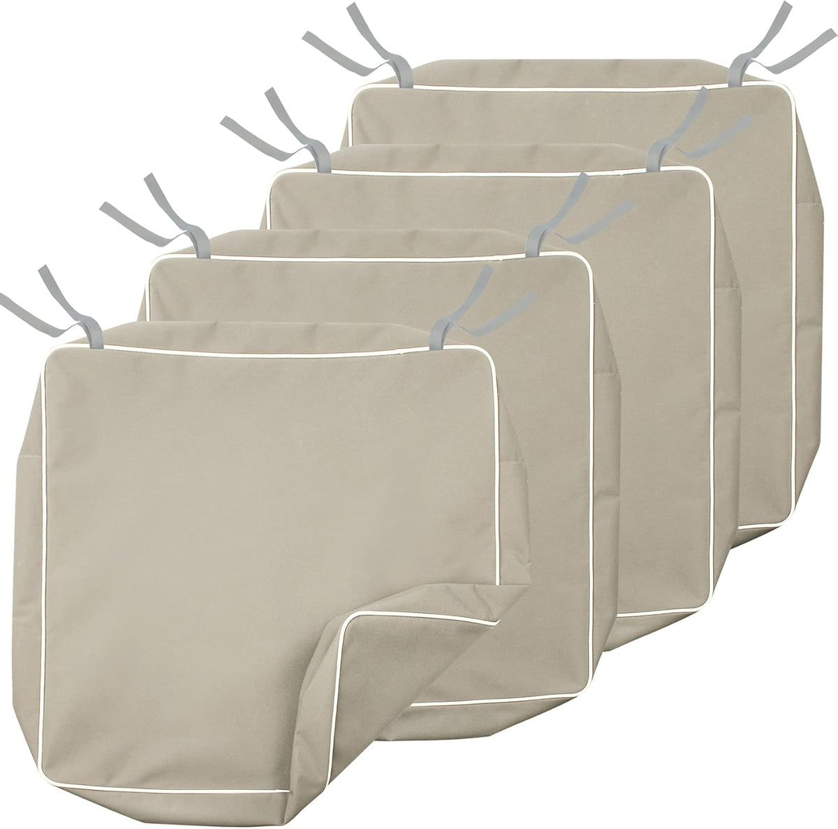 Porch Shield Outdoor Cushion Slipcovers Patio Chair Seat Cushion Covers Set 4 Waterproof Fade Resistant 19 x 19 x 4 inch, Beige (4 Packs)