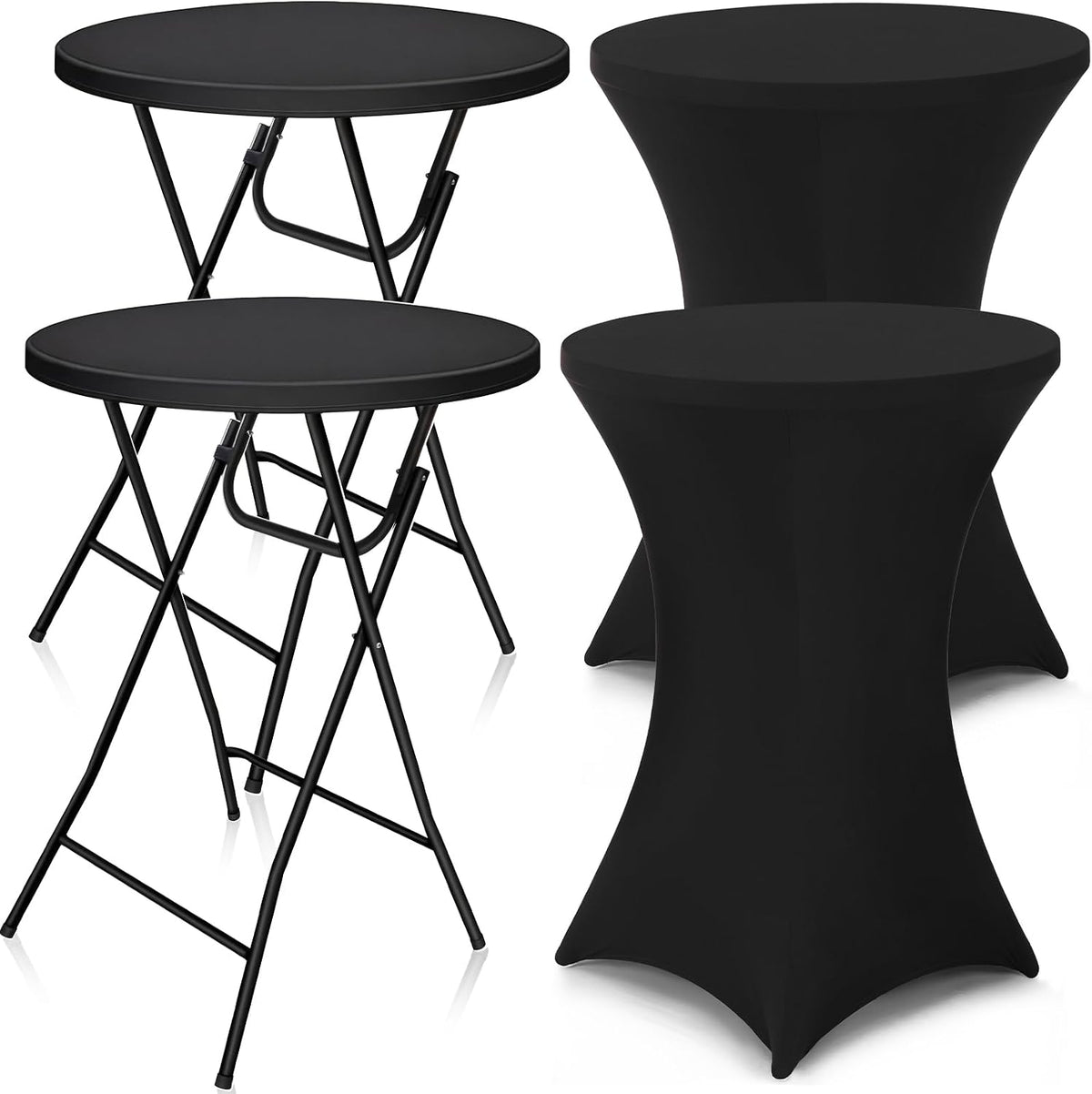 Wenqik 2 Sets 32"x43" High Top Folding Cocktail Tables & Covers,Black Table