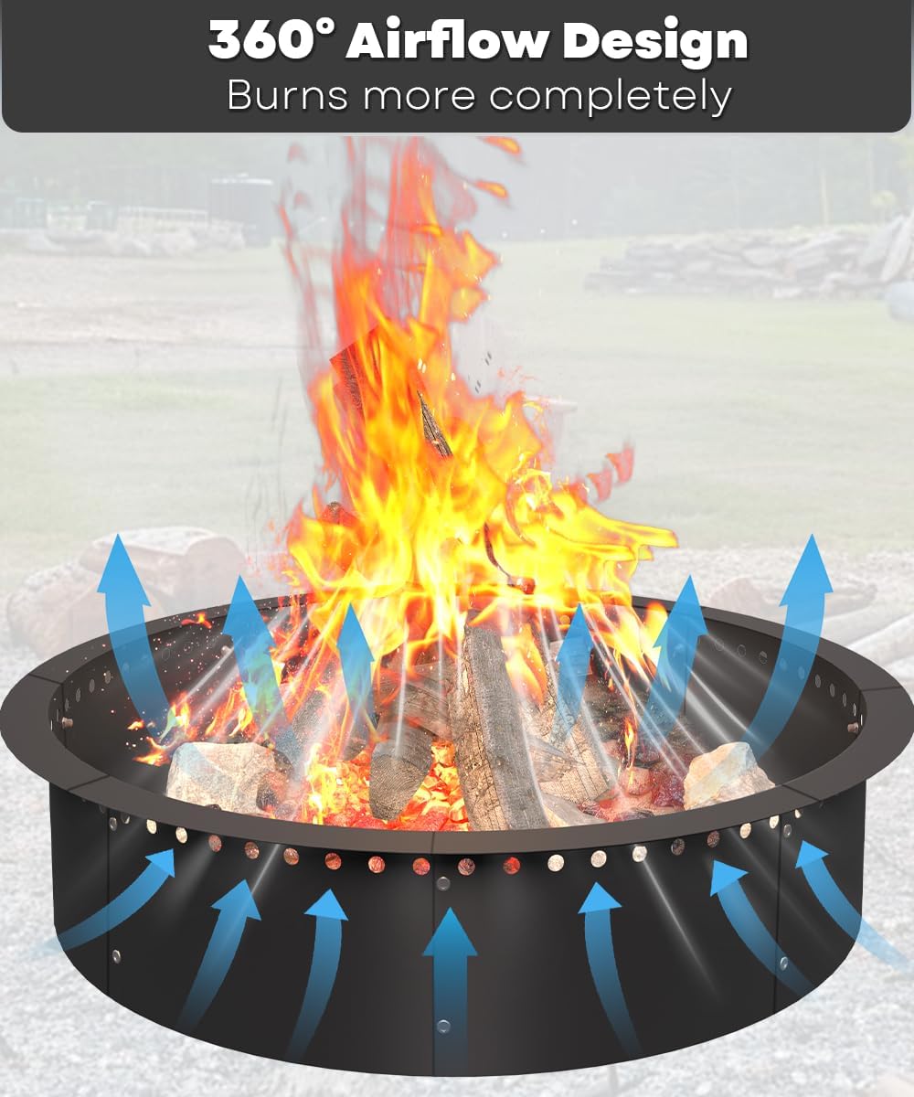 28 Inch Smokeless Fire Pit Ring Insert Firepit Kit Outdoor, Black