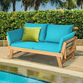 Tangkula Convertible Acacia Wood Patio Couch Sofa Bed with Adjustable Armrest, Outdoor Daybed with Cushion & Pillows, Outside Folding Futon Sofa Couch Bench for Porch, Courtyard, Poolside & Garden