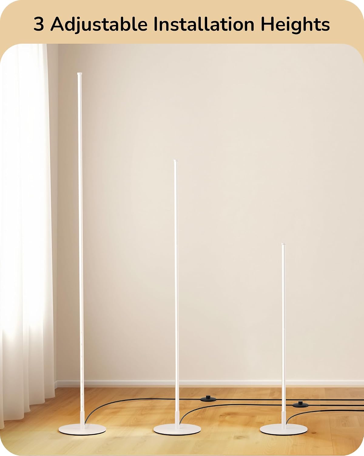 EDISHINE 59.8" Corner Lamp with Remote & 3 Height Settings, Dimmable & 3CCT