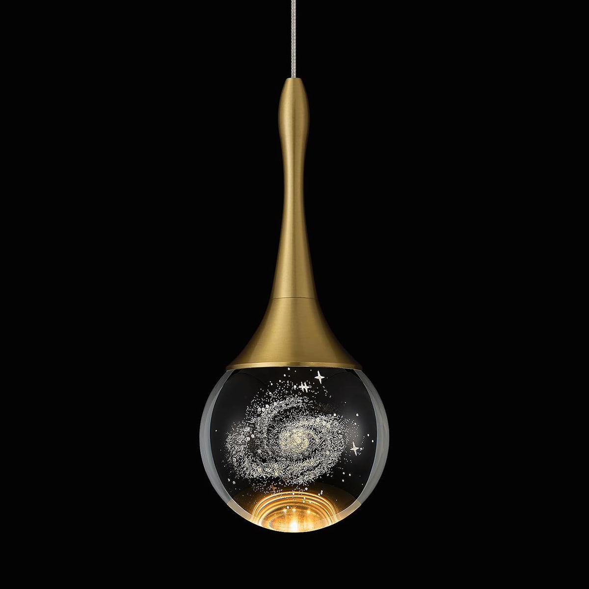 LED Pendant Light Kitchen Island Milky Way Crystal Pendant Lights Dimmable Gold Modern Hanging Light for Bedroom Bathroom Living Room 3000K Warm White, 1 Pack