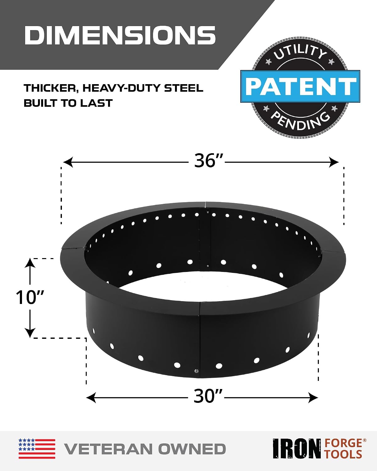Iron Forge Tools Smokeless Fire Pit Ring Outdoor Insert 36 Inch Round Steel