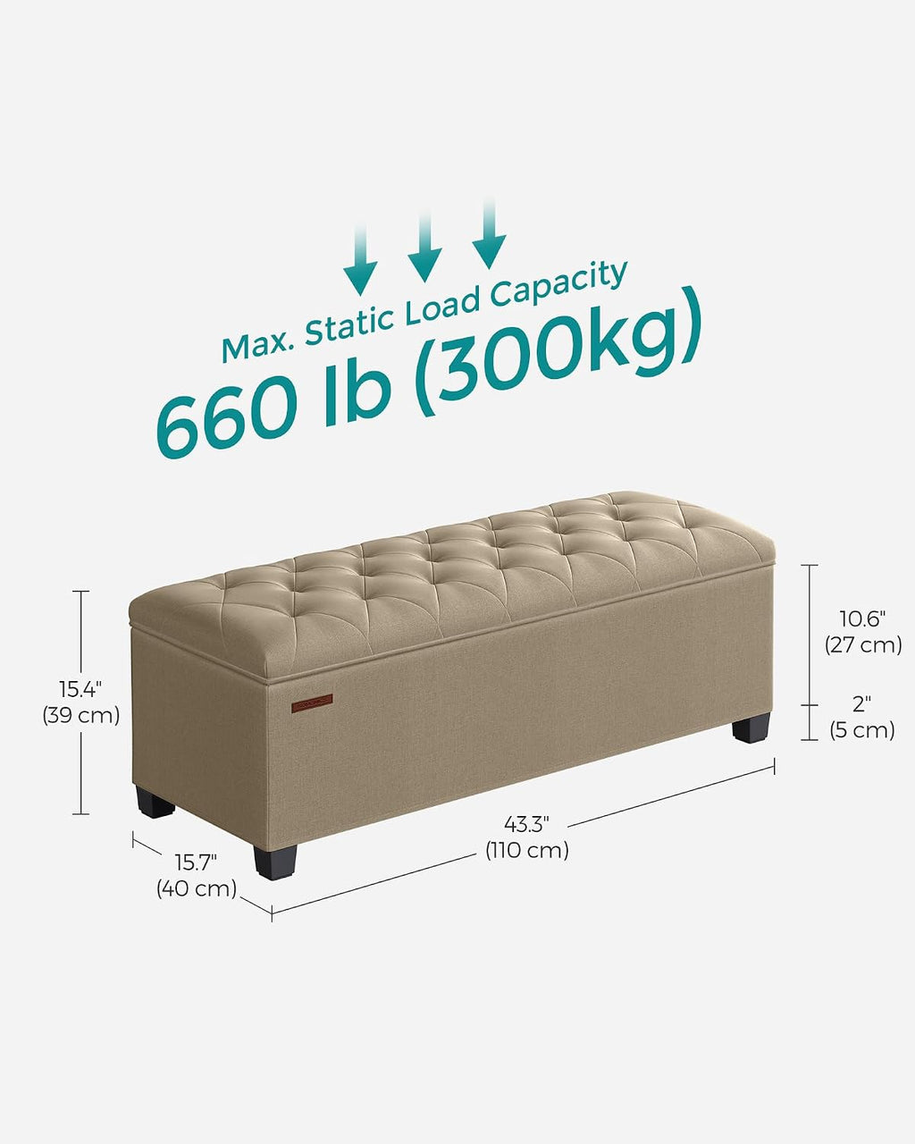 SONGMICS Storage Ottoman Bench, Foot Rest with Legs, Load up to 661.4 lb