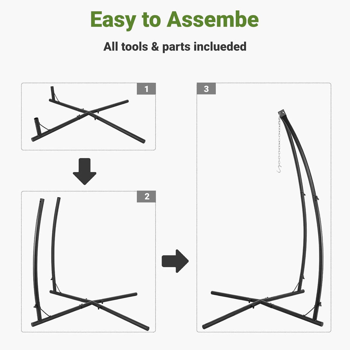 Hammock Swing Stand, Hanging Chair C-Stand w/Buckle & Spring Hook