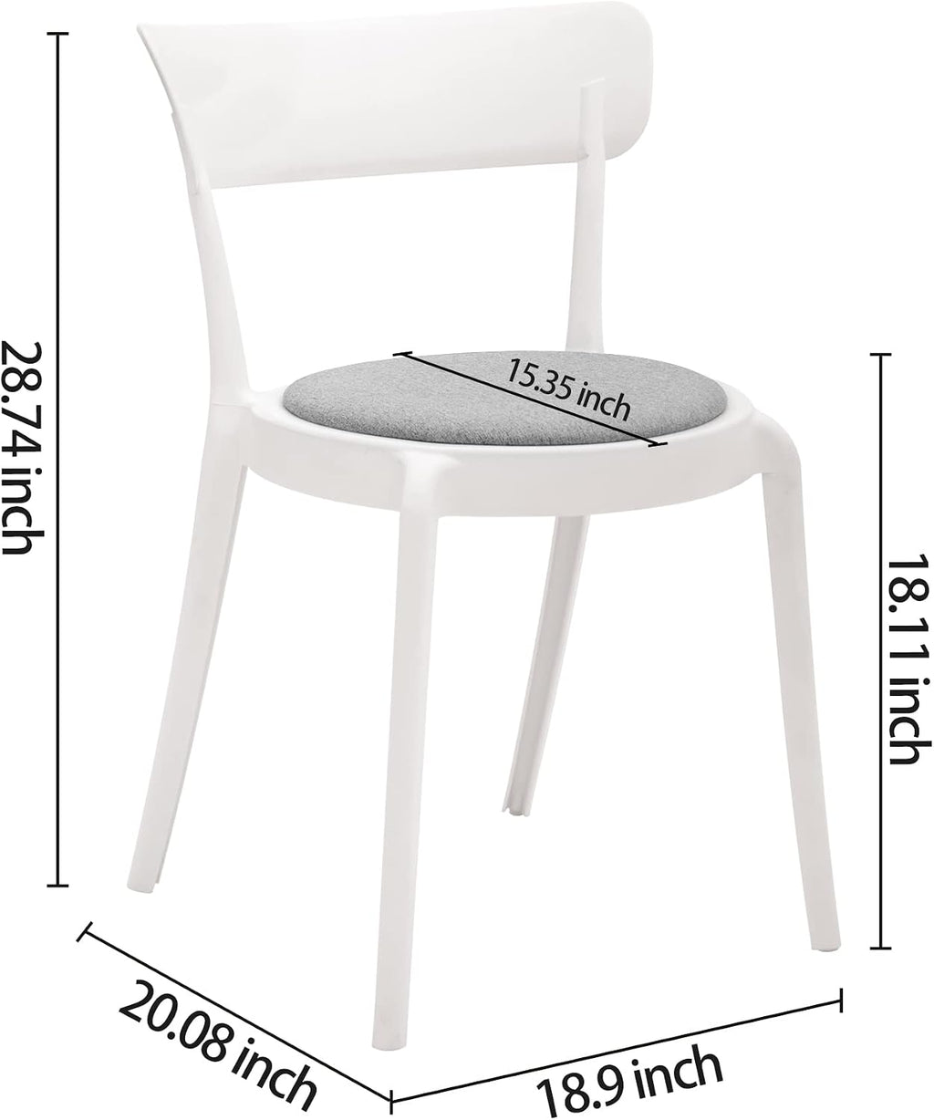 CangLong Armless Bistro Dining Chair-Set of 2, Premium Plastic with Upholstered Seat, White + Grey