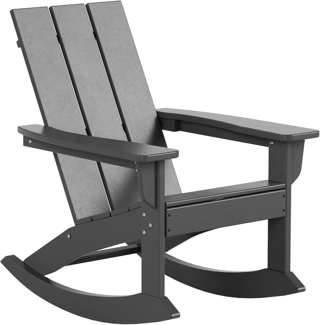 HDPE Shoreside Modern Rocking Poly Adirondack Chair (Set of 2),Gray